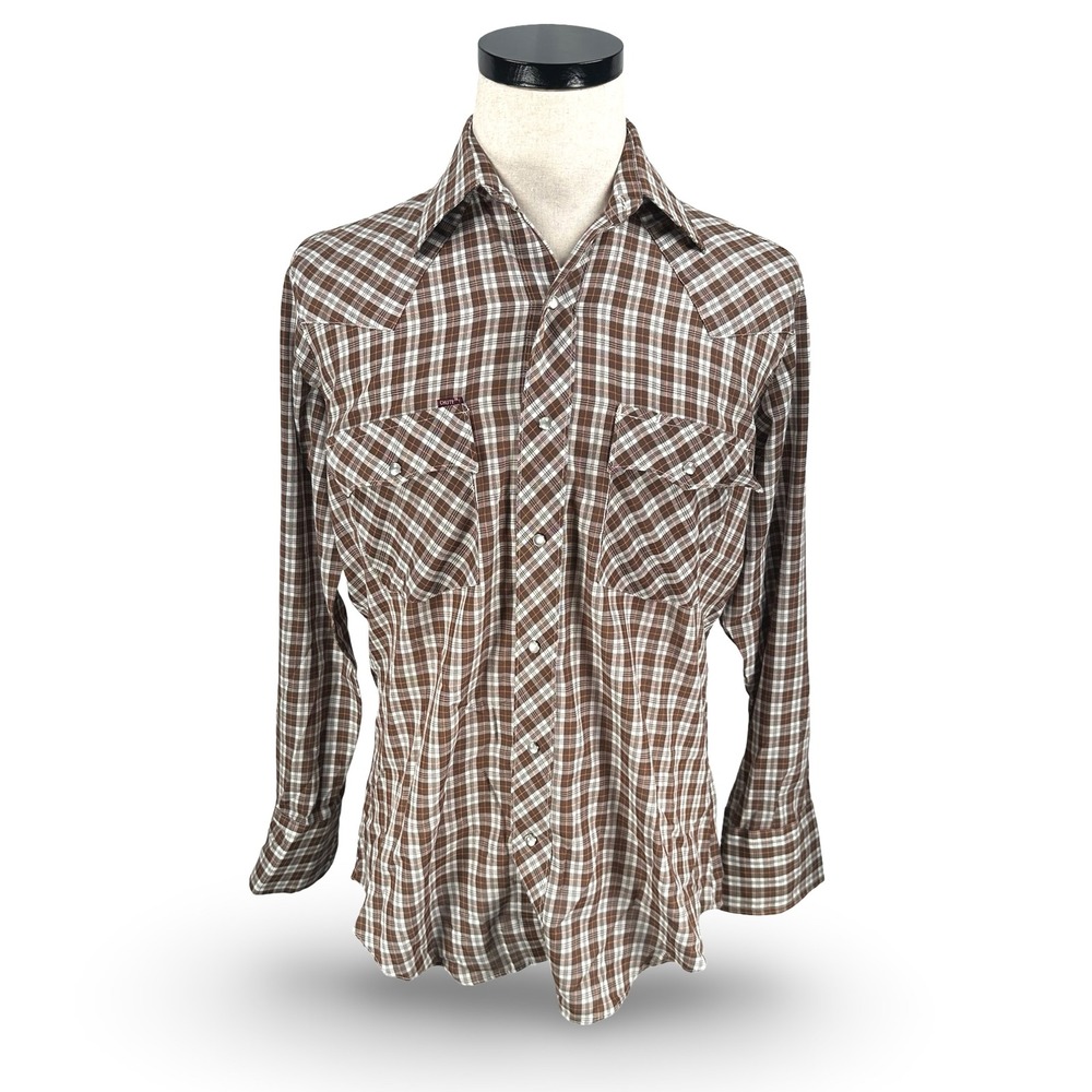 Vintage Chute #1 Mens Brown Plaid Pearl Snap Western Shirt Long Sleeve Large